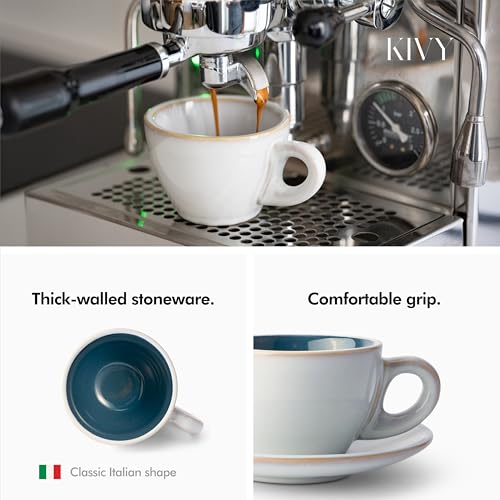 KIVY Cappuccino cups set of 4 [8oz] - Thick-walled stoneware cappuccino cup set for latte art - Latte mugs - Latte cups - Coffee mug - Latte art cup - Ceramic latte cup and saucer set of 4 - Blue - Image 2