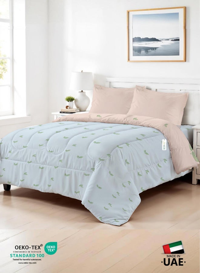 Cotton home قطن هوم بريميوم قطن 4 قطع مجموعة لحاف الراحة للكبار تشمل 1 قطعة لحاف 160x220سم، 1 ملاءة مفروشة 120x200سم، و2 وسادة 50x75+5سم، نسيم استوائي - Image 1