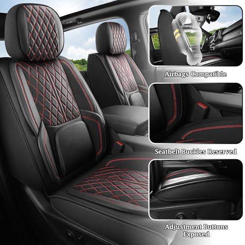 DuDuWang Car Seat Cover Custom Fit for Ford F150 2009-2025 Faux Leather Seat Cover Set Compatible with Crew Quad Regular Cab Pickup Truck Cushions (Black Redline, Front Seat) - Image 3