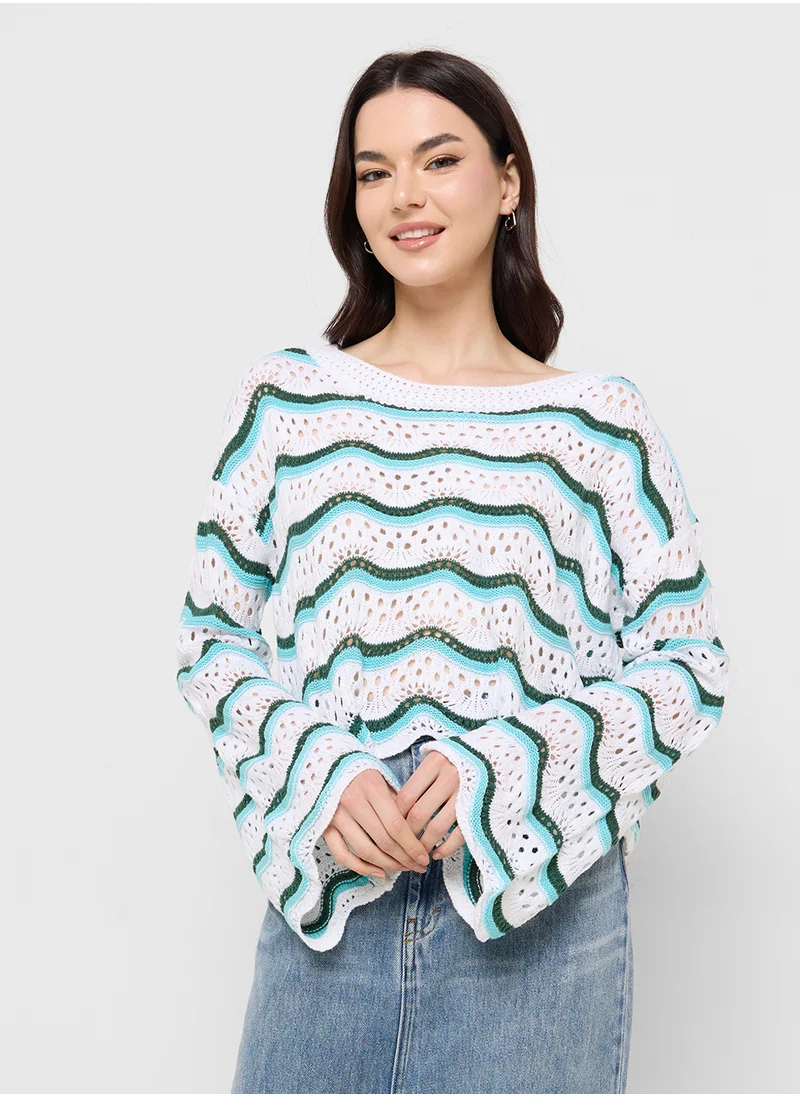 جينجر Scallop Detail Loose Knit Sweater
