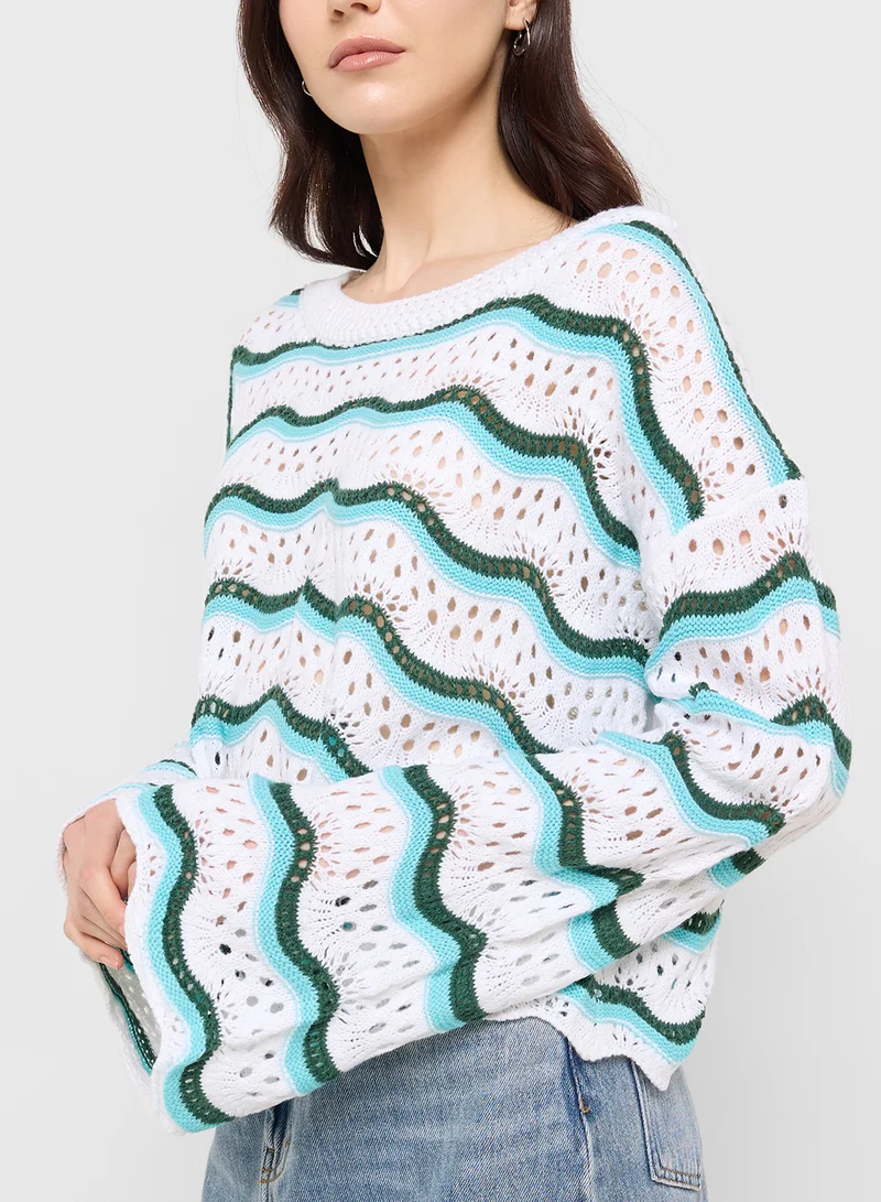 جينجر Scallop Detail Loose Knit Sweater