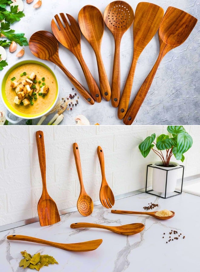 Chase Up Kitchen 6 Piece Wooden Spoons for Cooking - Smooth Finish Teak Wooden Utensils for Cooking - Soft Comfortable Grip Wood Spoons for Cooking -Non-Stick Wooden Cooking Utensils -Wooden Spoon Sets - Image 2