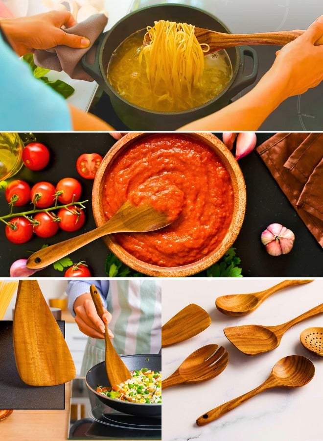 Chase Up Kitchen 6 Piece Wooden Spoons for Cooking - Smooth Finish Teak Wooden Utensils for Cooking - Soft Comfortable Grip Wood Spoons for Cooking -Non-Stick Wooden Cooking Utensils -Wooden Spoon Sets - Image 3