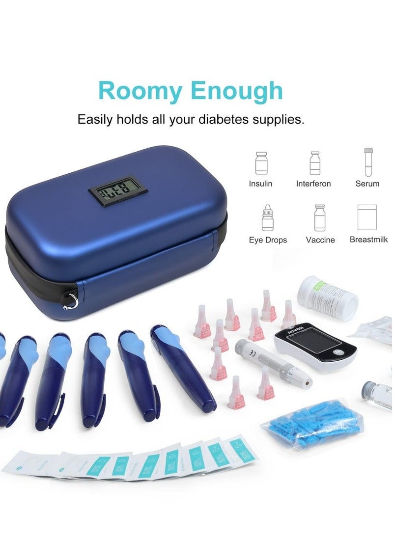 48h Insulin Cooler Travel Case TSA Approved Medication Diabetic Cooler For Travel With Thermometer Temperature Display Refrigerated Medicine Organizer Bag With 2 Ice Pack Diabetic Supplies BLUE - Image 2