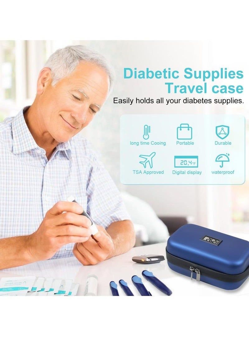 48h Insulin Cooler Travel Case TSA Approved Medication Diabetic Cooler For Travel With Thermometer Temperature Display Refrigerated Medicine Organizer Bag With 2 Ice Pack Diabetic Supplies BLUE - Image 3