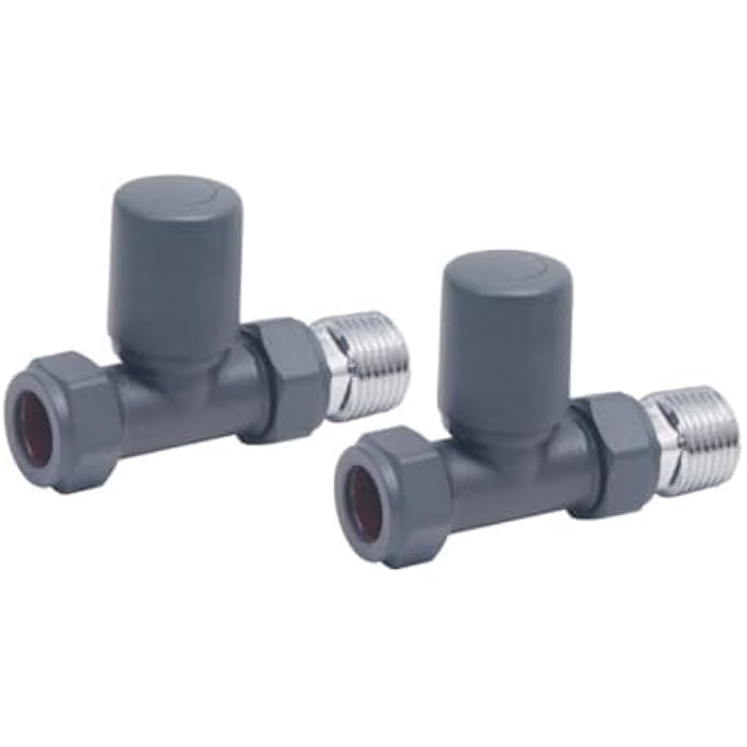 ANTHRACITE STRAIGHT TOWEL RAIL RADIATOR VALVES 15MM X 1/2'' - Image 1