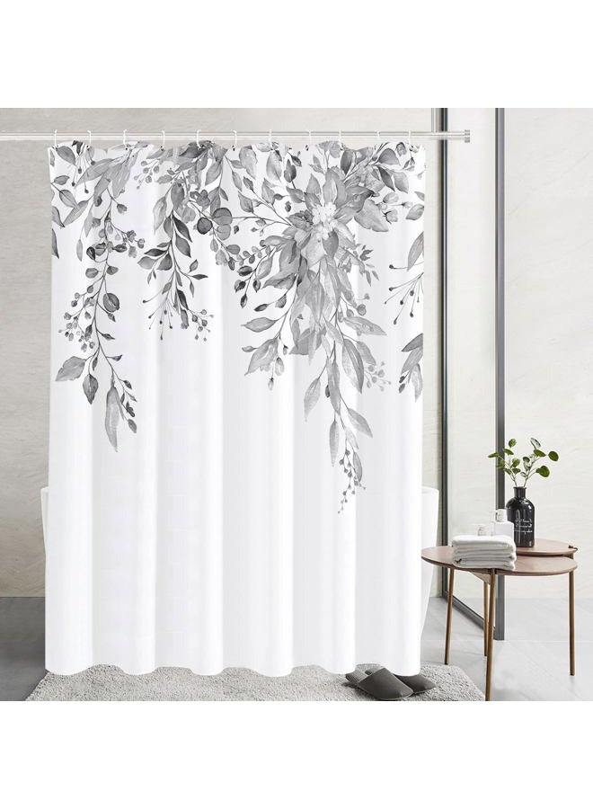 Tititex Light Grey Eucalyptus Shower Curtain Sets, Bright Watercolor Gray Leaves on The Top Plant with Floral Bathroom Decoration 72x84 Inch with Hooks - Image 3