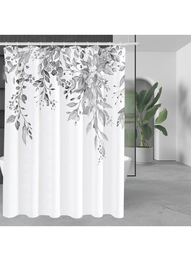 Tititex Light Grey Eucalyptus Shower Curtain Sets, Bright Watercolor Gray Leaves on The Top Plant with Floral Bathroom Decoration 72x84 Inch with Hooks - Image 1