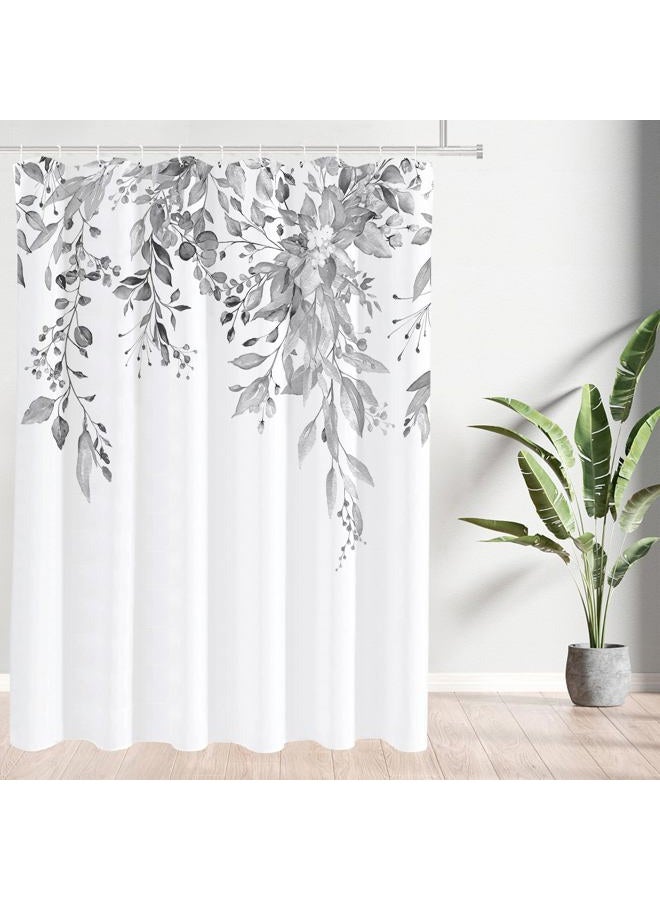Tititex Light Grey Eucalyptus Shower Curtain Sets, Bright Watercolor Gray Leaves on The Top Plant with Floral Bathroom Decoration 72x84 Inch with Hooks - Image 2