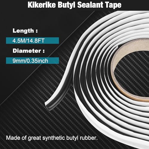 Kikerike Butyl Rubber Tape Headlight Glue Sealant Rope 14.8Ft Diameter 9mm Putty Foam Strip Caulk Sealer for Automotive (Car RV Truck Marine) Window Door Windshield Sealing - Black, 1 Roll - Image 2