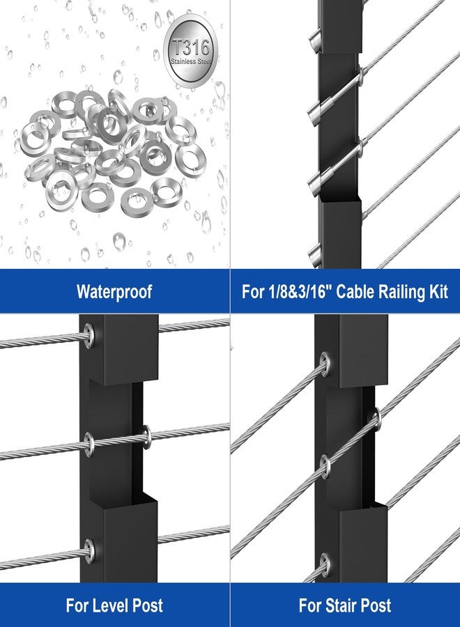 BLIKA 60Pack Cable Railing Adhesive Sleeves for 1/8" 5/32" 3/16" Wire Rope Cable, T316 Stainless Steel, 2.8mm Thickness Cable Railing Protector Adhesive Sleeves for Deck Stair Cable Railing Post Kits - Image 3