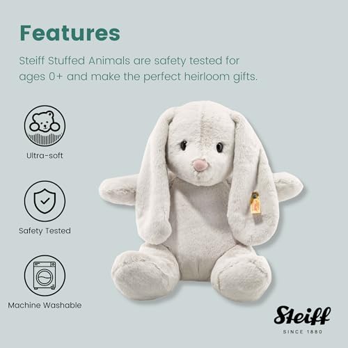 Steiff أرنب هوببي من ستايف: لعبة محشوة فاخرة بطول 15 بوصة، أصدقاء ناعمين وودودين للبنات والأولاد والأطفال (رمادي فاتح) - Image 4