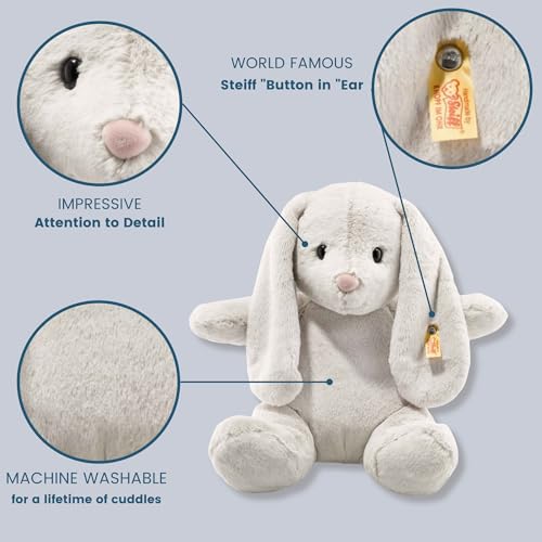 Steiff أرنب هوببي من ستايف: لعبة محشوة فاخرة بطول 15 بوصة، أصدقاء ناعمين وودودين للبنات والأولاد والأطفال (رمادي فاتح) - Image 3
