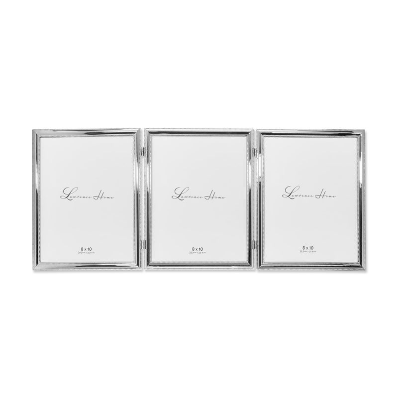 Lawrence Frames 510780T Silver Plated Double Bead Hinged Triple Picture Frame 8 by 10Inch