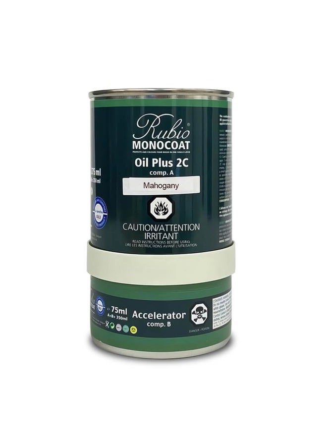 Rubio Monocoat Wood Stain & Finish 175 ft² - Mahogany | Oil Plus 2C | Quick-Dry, Eco-Friendly Linseed Wood Oil for Indoor Use, Includes Accelerator (Part B) | Protector | 350 ml - Image 1