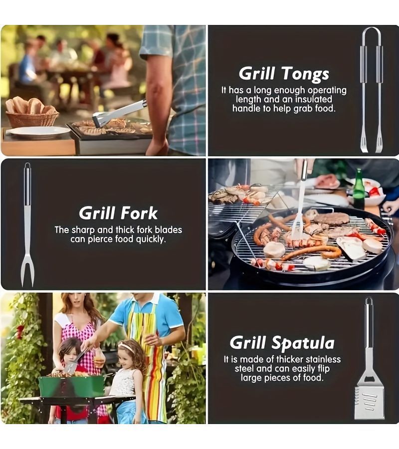 6 Piece Stainless Steel BBQ Grill Tool Set With Storage Bag For Outdoor Camping - Image 5
