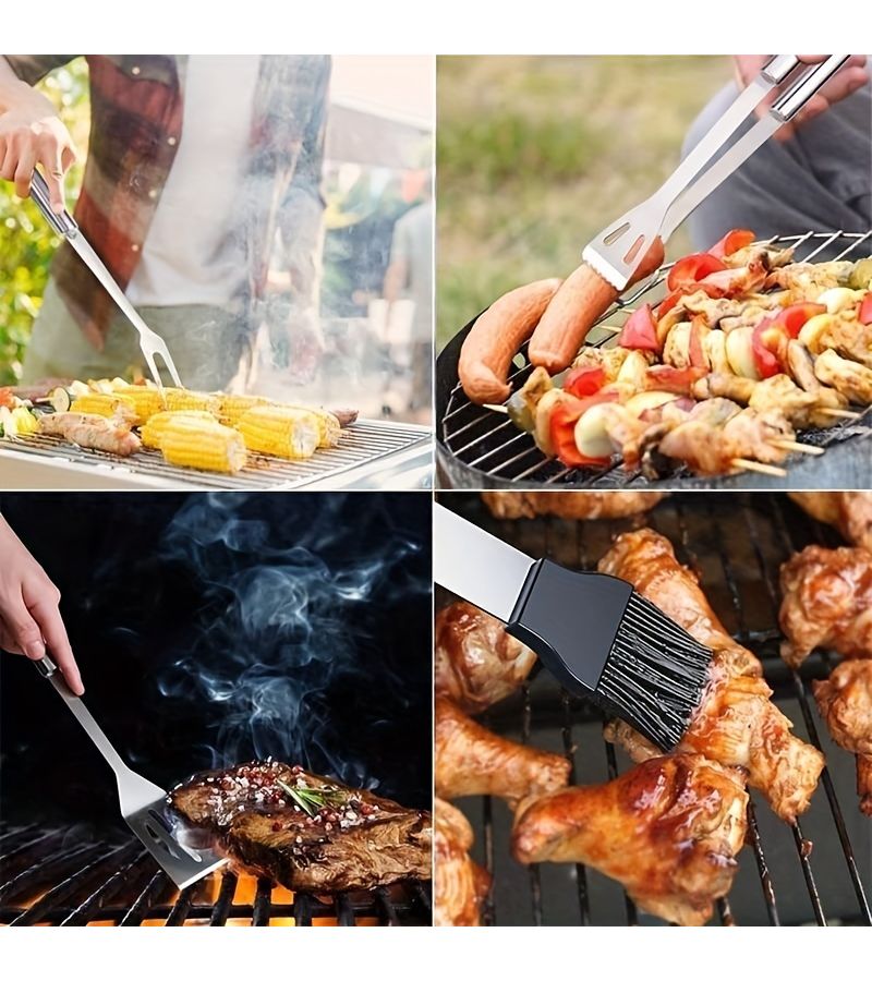 6 Piece Stainless Steel BBQ Grill Tool Set With Storage Bag For Outdoor Camping - Image 2