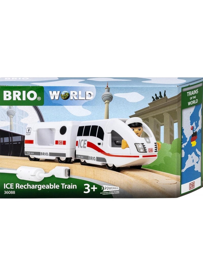 Brio قطار BRIO ICE القابل لإعادة الشحن مع كابل USB – محرك لعبة سلسلة قطارات العالم مع عربة ركاب وشخصية سائق – متوافق مع مجموعات السكك الحديدية الخشبية – للأطفال من عمر 3 سنوات فما فوق | 36088-B - Image 1