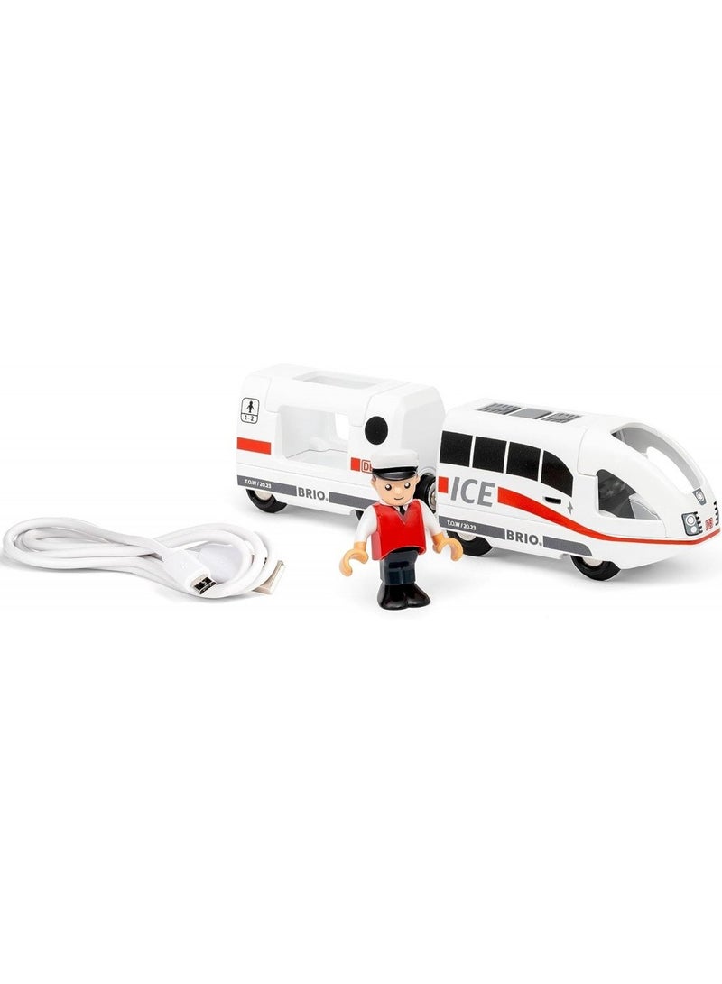 Brio قطار BRIO ICE القابل لإعادة الشحن مع كابل USB – محرك لعبة سلسلة قطارات العالم مع عربة ركاب وشخصية سائق – متوافق مع مجموعات السكك الحديدية الخشبية – للأطفال من عمر 3 سنوات فما فوق | 36088-B - Image 2