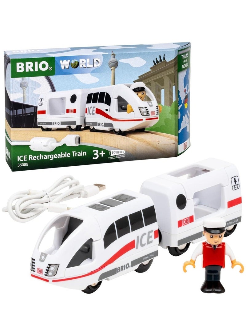 Brio قطار BRIO ICE القابل لإعادة الشحن مع كابل USB – محرك لعبة سلسلة قطارات العالم مع عربة ركاب وشخصية سائق – متوافق مع مجموعات السكك الحديدية الخشبية – للأطفال من عمر 3 سنوات فما فوق | 36088-B - Image 4