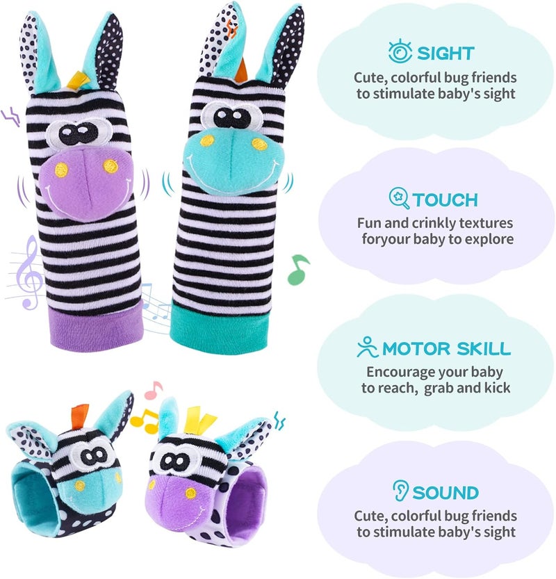 PHEZAPA Baby Wrist Rattles Foot Finder Socks Set, Infant Rattle Socks and Baby Hand rattles Wrist, Newborn Soft Sensory Toys,Infant Wrist Rattles for Babies 0-6 Months,Baby Gifts 6-12 Months（Purple） - Image 5