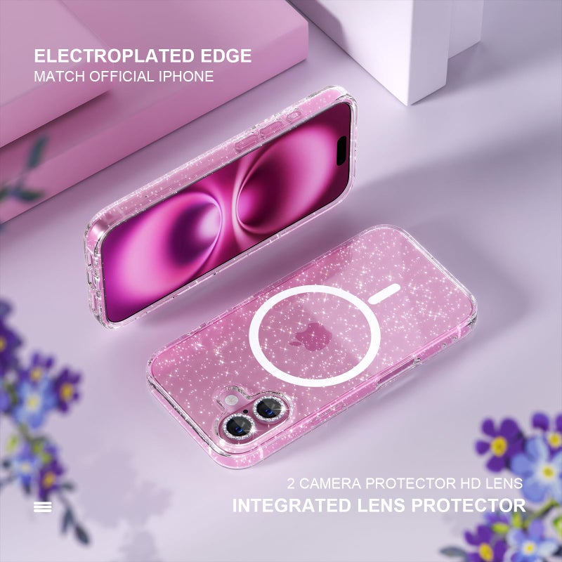 Choiche for iPhone 16 Case Magnetic, Women Clear Glitter Bling Sparkly Case, [2xDiamond Camera Lens Protectors] [2xTempered Glass Screen Protectors] [Compatible MagSafe] 6.1" (Glitter Clear) - Image 4