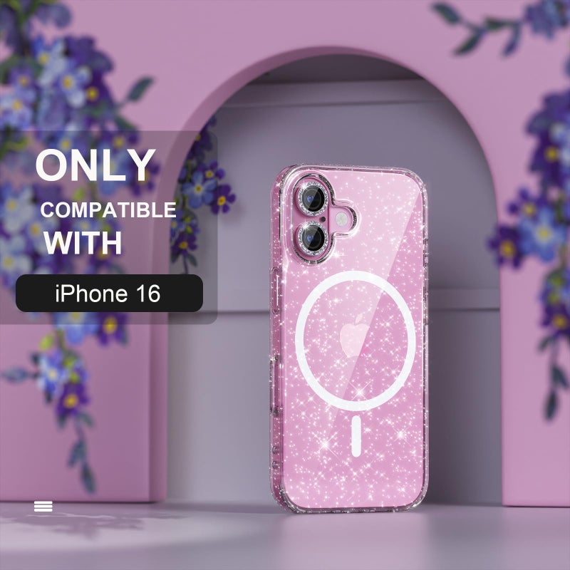 Choiche for iPhone 16 Case Magnetic, Women Clear Glitter Bling Sparkly Case, [2xDiamond Camera Lens Protectors] [2xTempered Glass Screen Protectors] [Compatible MagSafe] 6.1" (Glitter Clear) - Image 2