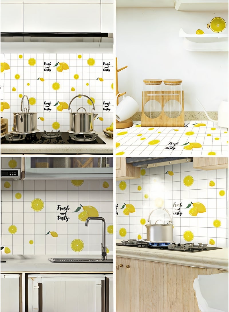 عنيد لفة واحدة من ورق جدران بنمط الليمون، ملصق مقاوم للزيت والماء للمطبخ، ورق جدران مقاوم لدرجات الحرارة العالية، ملصق جداري للمطبخ والحمام (60 × 500 سم) - Image 3
