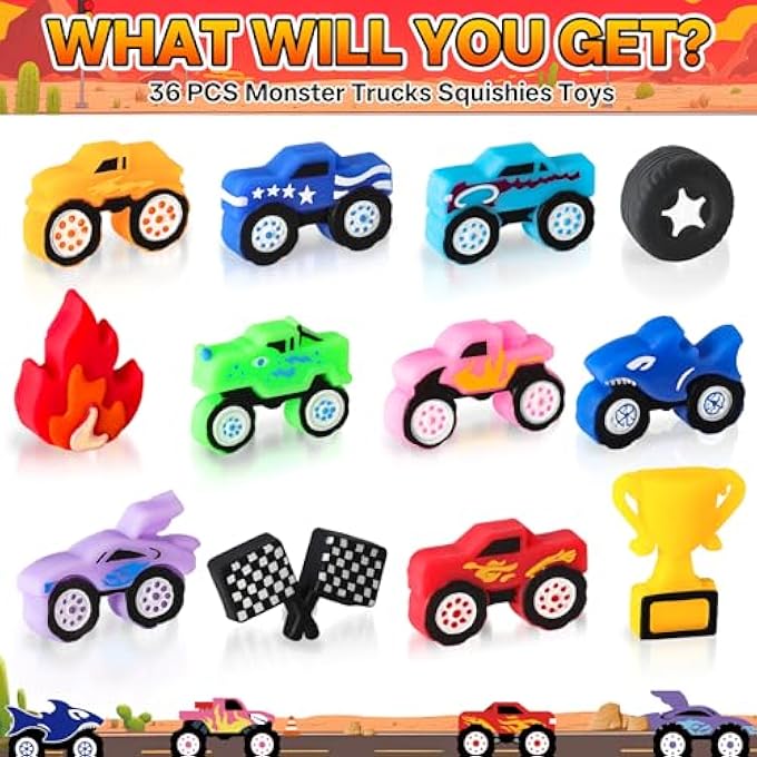 Erweicet 36 PCS Monster Truck Party Favor Monster Truck Squishy Toys for Kids Boys Truck Birthday Party Birthday Game Prizes Easter Egg Fillers Chool Classroom Rewards Exchange Gifts - Image 3