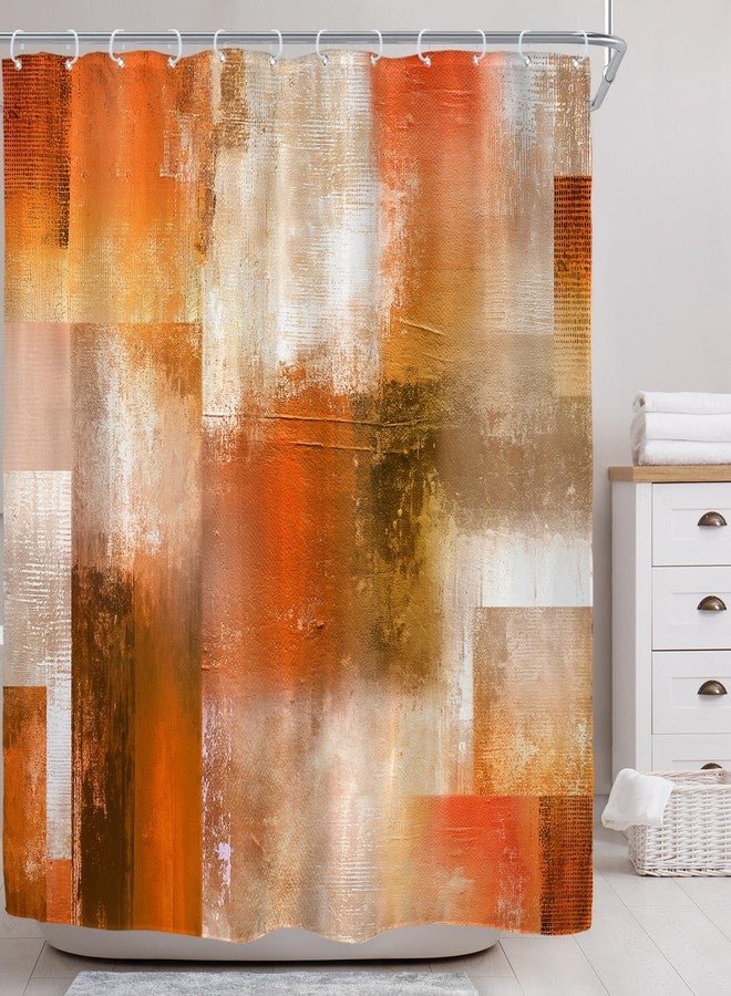 Riyidecor Burnt Orange Abstract Shower Curtain for Bathroom Decor 72Wx72H Modern Rustic Oil Painting Brown Checkered Multicolor Aesthetic Art Printed Fabric Polyester Waterproof 12 Pack Plastic Hooks - Image 2