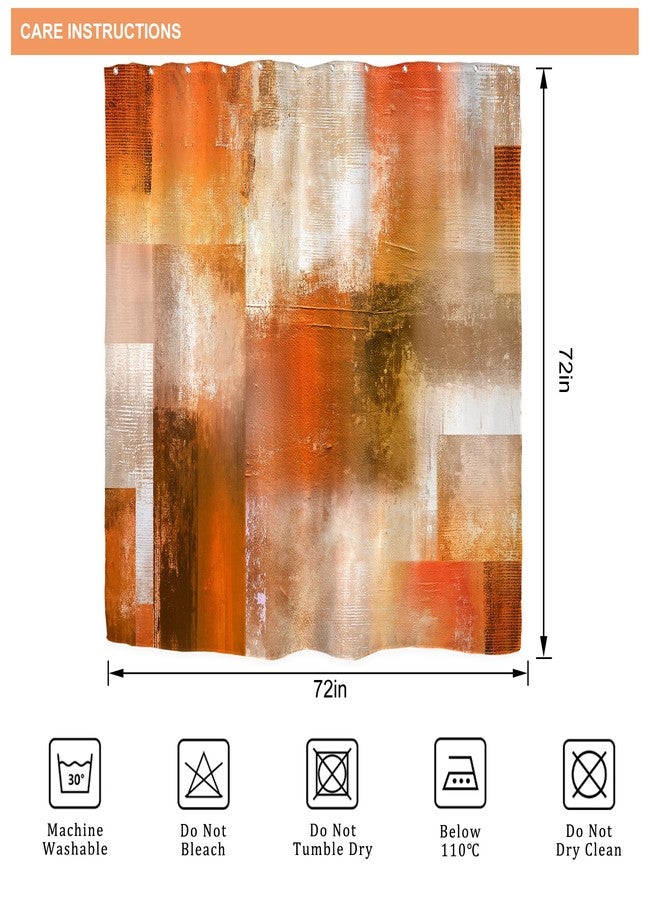 Riyidecor Burnt Orange Abstract Shower Curtain for Bathroom Decor 72Wx72H Modern Rustic Oil Painting Brown Checkered Multicolor Aesthetic Art Printed Fabric Polyester Waterproof 12 Pack Plastic Hooks - Image 5