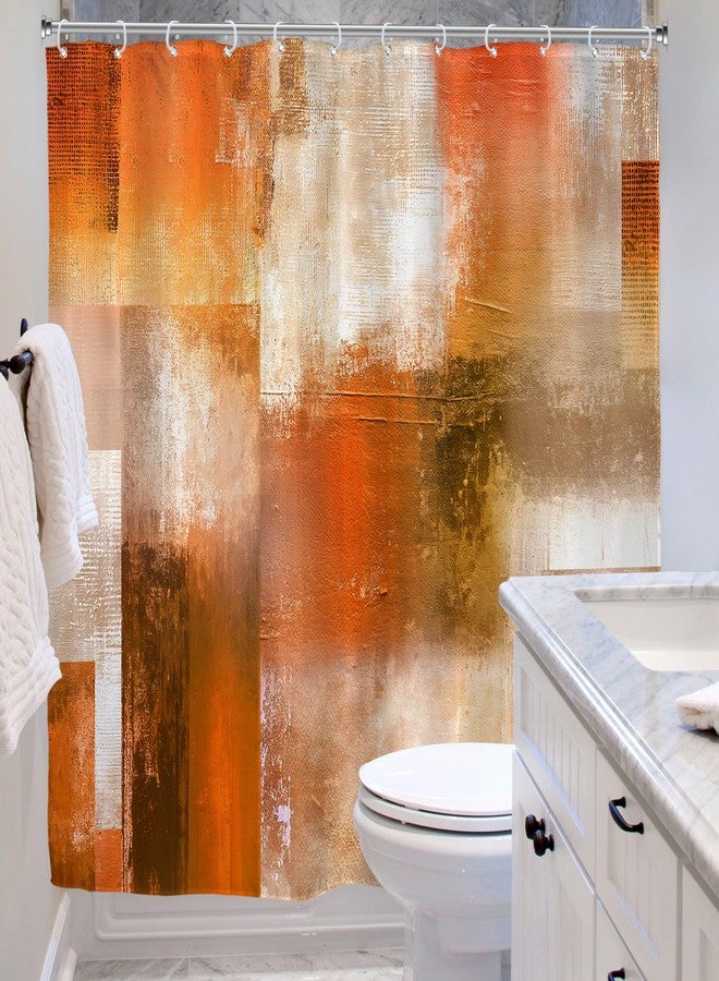 Riyidecor Burnt Orange Abstract Shower Curtain for Bathroom Decor 72Wx72H Modern Rustic Oil Painting Brown Checkered Multicolor Aesthetic Art Printed Fabric Polyester Waterproof 12 Pack Plastic Hooks - Image 4