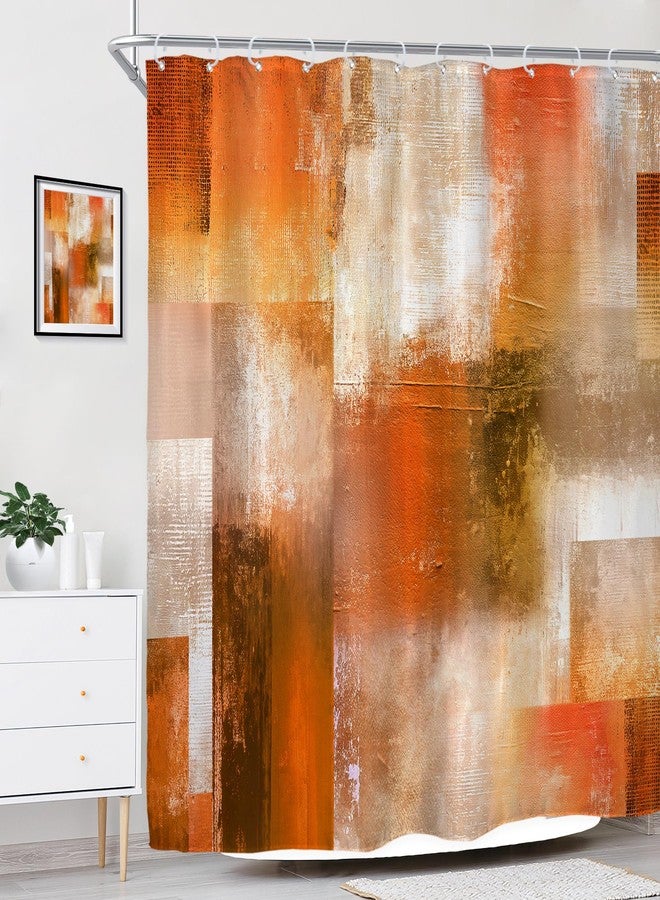 Riyidecor Burnt Orange Abstract Shower Curtain for Bathroom Decor 72Wx72H Modern Rustic Oil Painting Brown Checkered Multicolor Aesthetic Art Printed Fabric Polyester Waterproof 12 Pack Plastic Hooks - Image 3