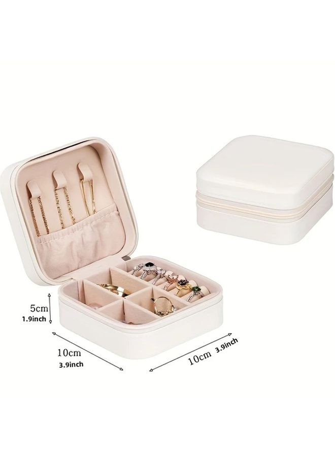 White Faux Leather Travel Jewelry Organizer Box With Multi Compartment Soft Lined Case - Image 3