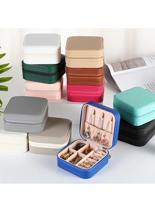 White Faux Leather Travel Jewelry Organizer Box With Multi Compartment Soft Lined Case - Image 1