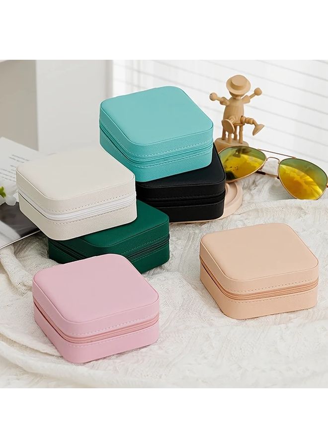 White Faux Leather Travel Jewelry Organizer Box With Multi Compartment Soft Lined Case - Image 2