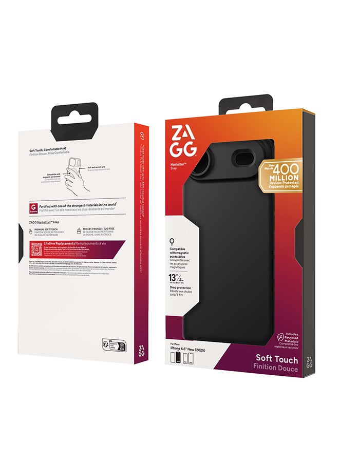 ZAGG iPhone Air Case – Manhattan Snap MagSafe Compatible Slim Protective Silicone Cover with Graphene Strength & 13 ft Drop Protection – Flood Black - Image 2