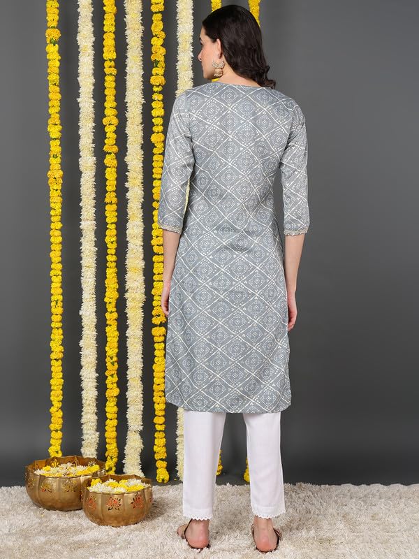 Vaamsi Women's Cotton Blend Bandhani Printed Straight Kurta (VCK9088_Grey_4XL) - Image 2