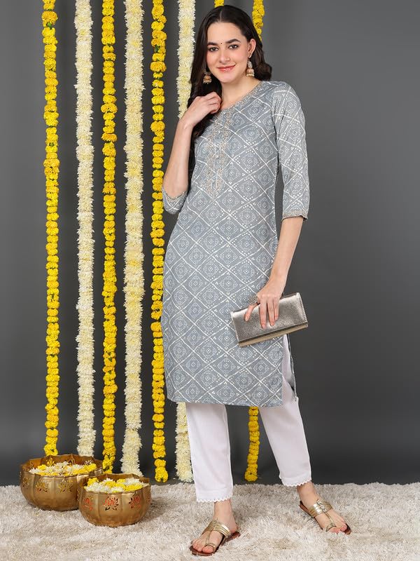 Vaamsi Women's Cotton Blend Bandhani Printed Straight Kurta (VCK9088_Grey_4XL) - Image 5