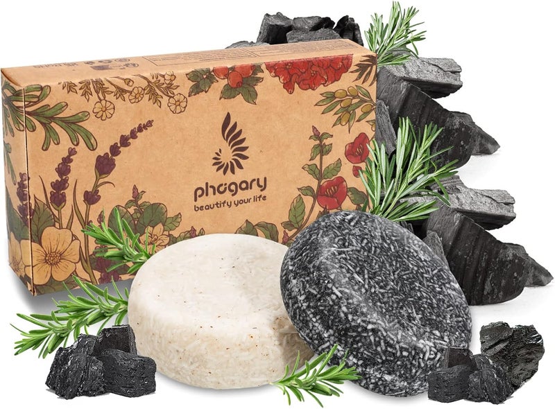 PHOGARY 2PCS Shampoo Bar Organic Hair Soap RosemaryBamboo Charcoal Various Plant Essence Shampoo Natural Hair Care with Plant Extracts Moisturizes Hair and Clean Scalp Pores Anti Dandruff 388oz
