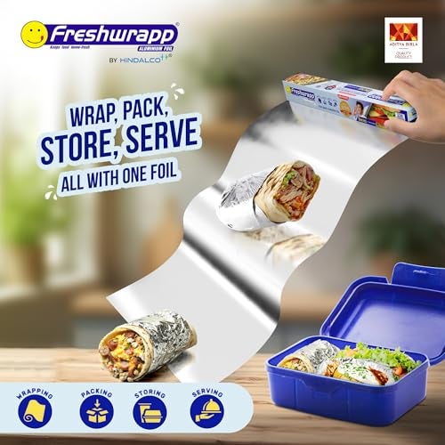 Hindalco Aluminium Foil Paper/foil paper for Kitchen/Eco-Friendly Freshwrapp Aluminium Foil Food wrap/Bacteria Resistant/Disposable/Food Parcel Length 9 m,Width 30 cm - Combo Pack of 4 - Image 4