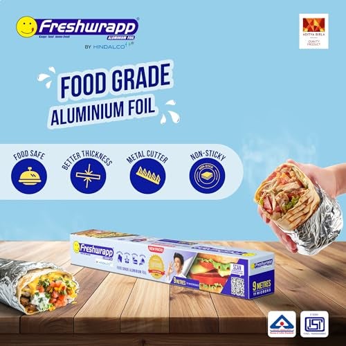 Hindalco Aluminium Foil Paper/foil paper for Kitchen/Eco-Friendly Freshwrapp Aluminium Foil Food wrap/Bacteria Resistant/Disposable/Food Parcel Length 9 m,Width 30 cm - Combo Pack of 4 - Image 3