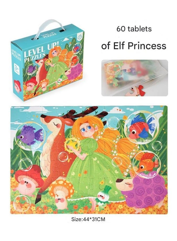 Children's Advanced Gift Box Handheld Large Puzzles 3-6 Year Old Kindergarten Gift Prizes Early Education Puzzle Toys60 pieces of Princess Elf puzzle+free storage bag)  - Image 1