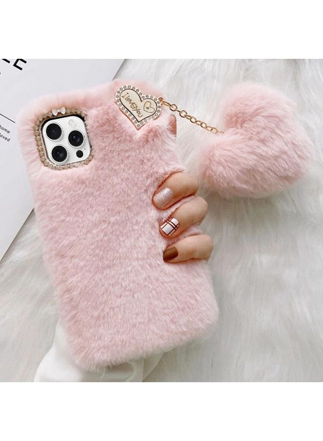 The Bros Case Cover For iPhone 13 Pro Gold Diamond Flower Decorated Plush Silicone Phone Case Cover with Pendant