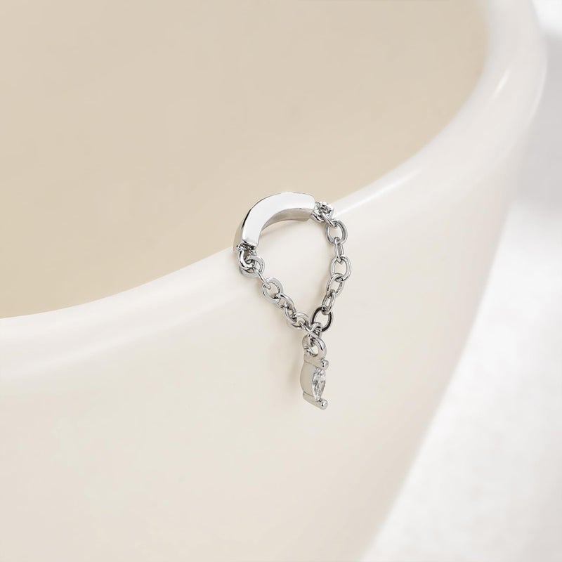 Hanreshe Helix Earrings for Women Flat Back Earrings Silver Hidden Helix Earring Dangle Drop Tassel Chain Cubic Zirconia - Image 3