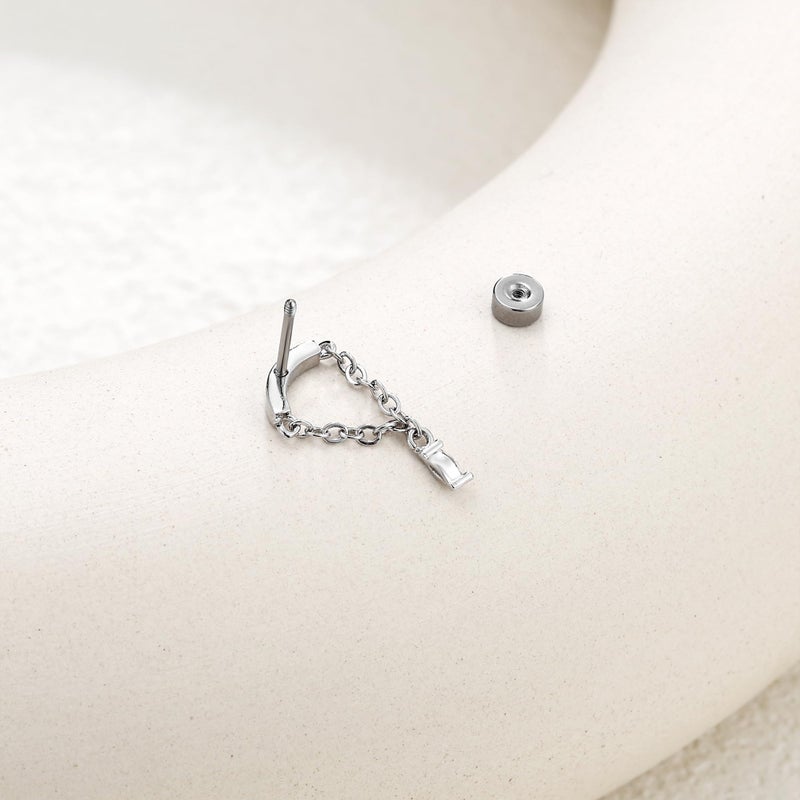 Hanreshe Helix Earrings for Women Flat Back Earrings Silver Hidden Helix Earring Dangle Drop Tassel Chain Cubic Zirconia - Image 4