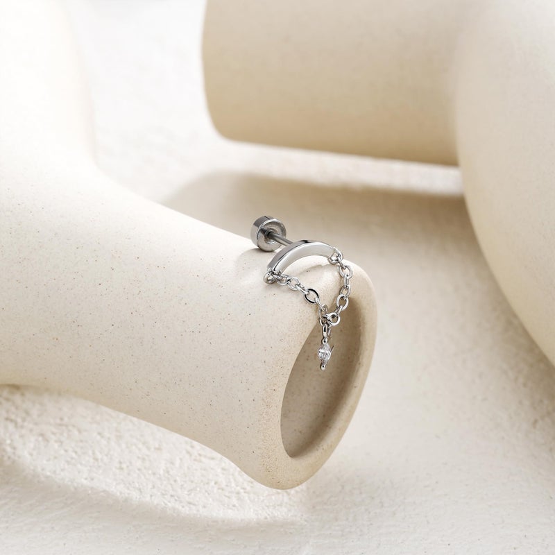 Hanreshe Helix Earrings for Women Flat Back Earrings Silver Hidden Helix Earring Dangle Drop Tassel Chain Cubic Zirconia - Image 5