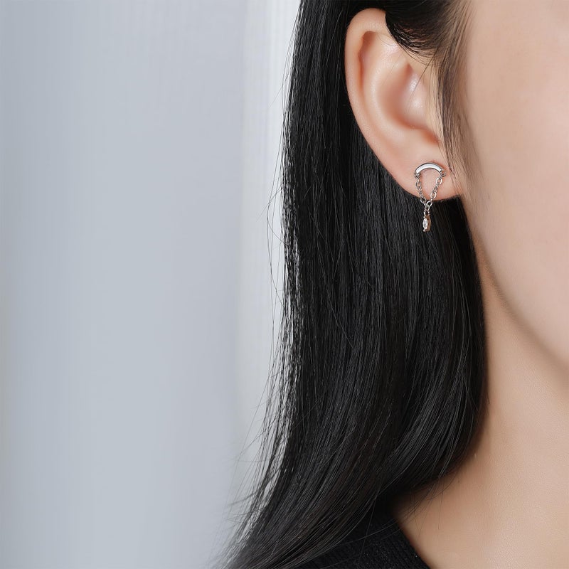 Hanreshe Helix Earrings for Women Flat Back Earrings Silver Hidden Helix Earring Dangle Drop Tassel Chain Cubic Zirconia - Image 2