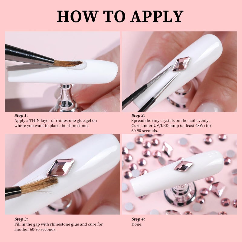 Cycullinyt 1660Pcs Pink Nail Art Rhinestones: 8 Types of Multi Shapes Diamonds + 4 Sizes Flatback DIY Crafts Rhinestone Crystals 3D Glass Stones Set + Tweezer + Pickup Pen - Image 5