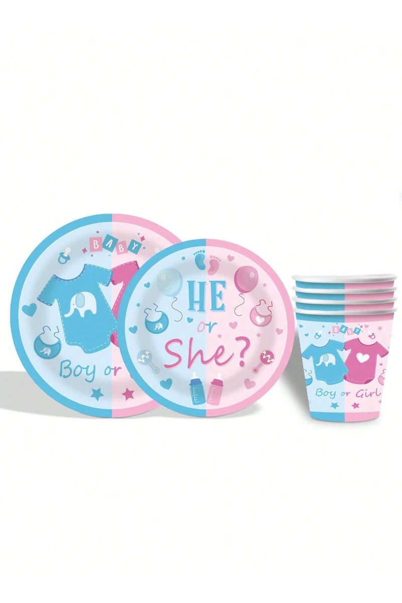 زينه حفلات الكشف عن المولود مجموعه متكامله 68 قطعه تحتوي على 16 صحن مقاس9 انش ، 16 صحن مقاس 7  انش ، 16 كوب ورقي و 16 منديل مجموعه كامله باللونين الازرق والوردي لمستلزمات الكشف عن الجنين - Image 4